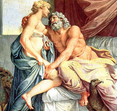 Juno and Jupiter. Detail from "Loves of the Gods," fresco by Annibale Carracci (1560–1609). Annibale Carracci [Public domain], via Wikimedia Commons, https://commons.wikimedia.org/wiki/File:Carracci_-_Jupiter_et_Junon.jpeg.